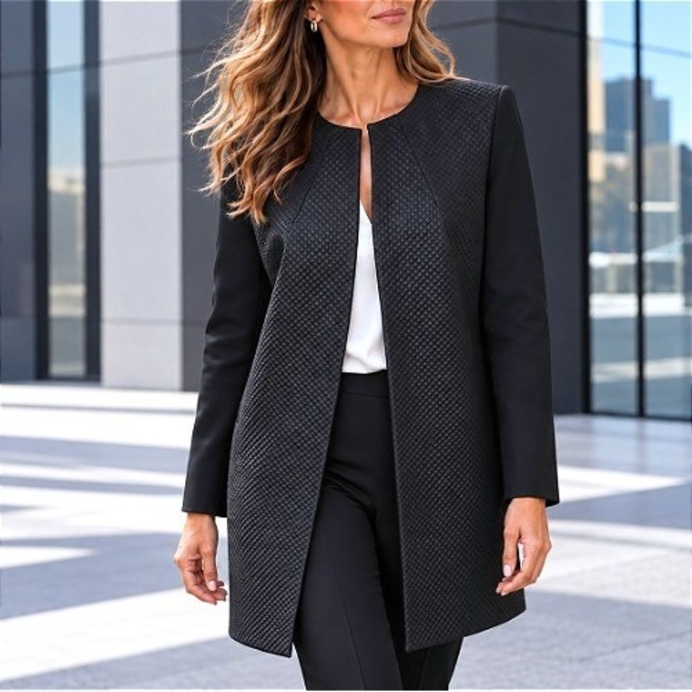 Tahari Black Quilted Structured Contemporary Sophisticated Career Blazer 14